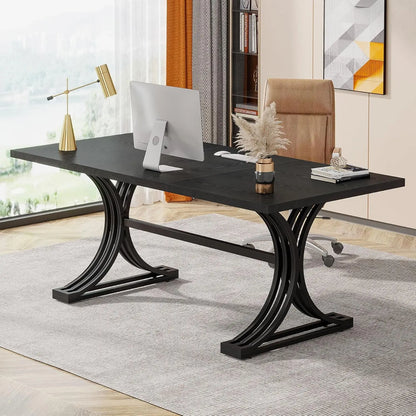 Modern Executive Desk with Stylish Gold Legs And Faux Marble Top