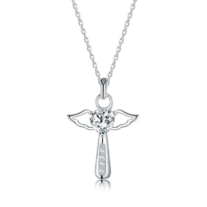 Fine 925 Sterling Silver Angel Crystal Cross Pendant Necklace