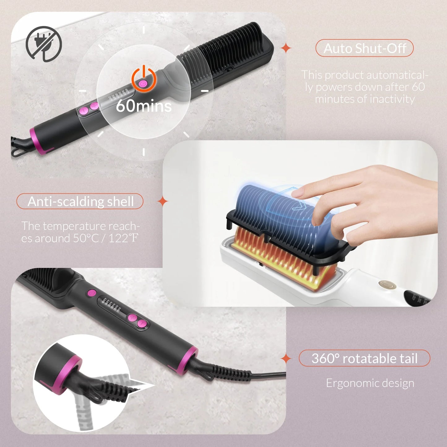 Hair Straightener Brush with Six Temperature Settings
