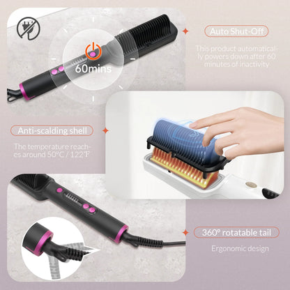 Hair Straightener Brush with Six Temperature Settings