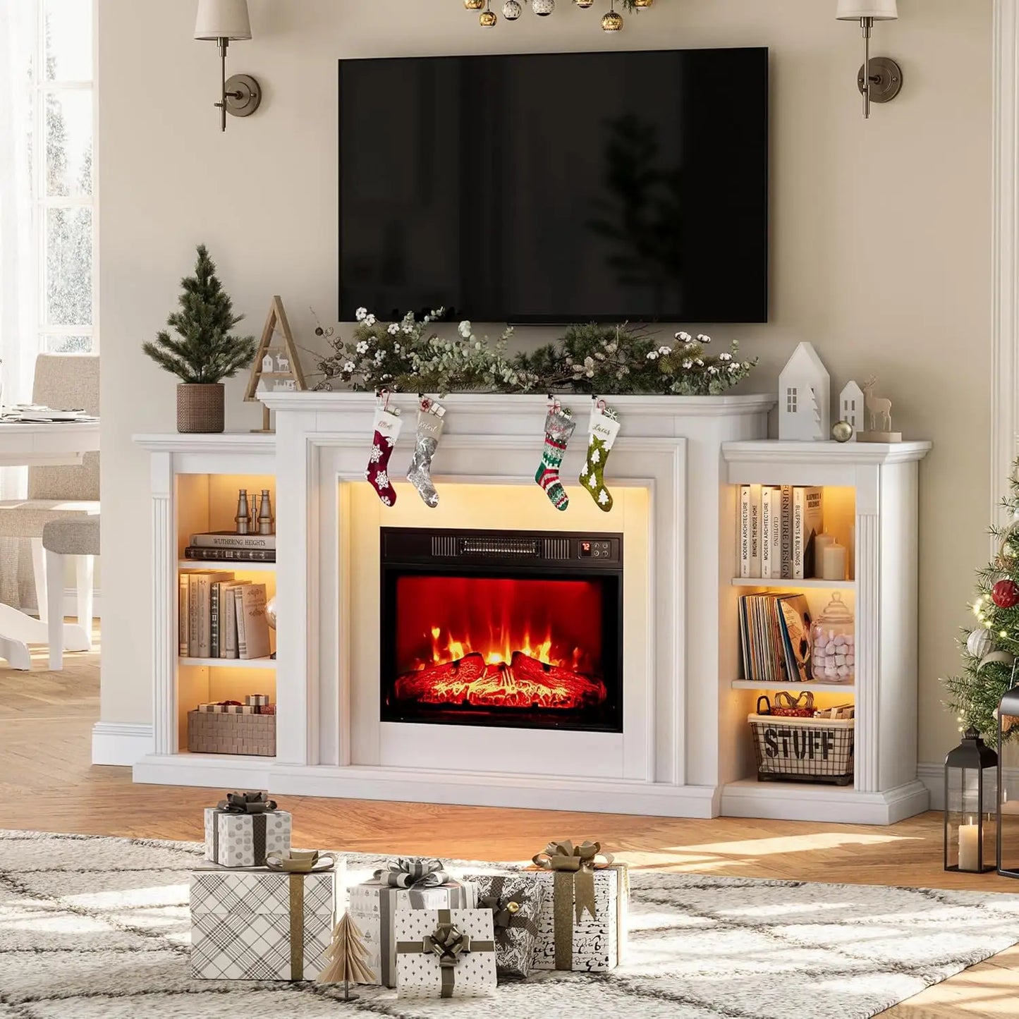 72" LED Lights Electric Fireplace with Mantel