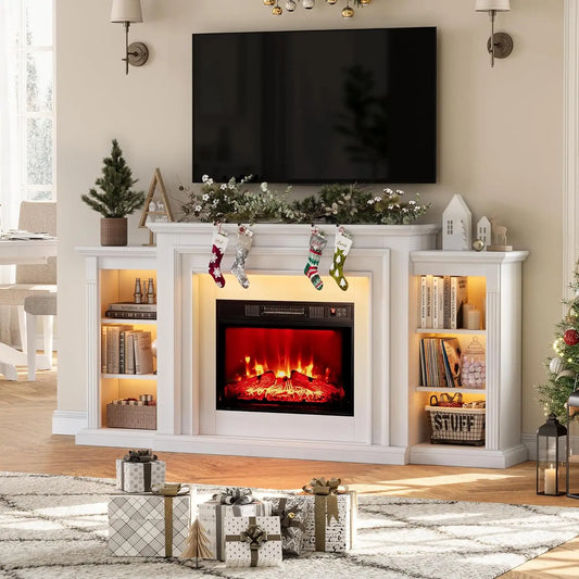 72" LED Lights Electric Fireplace with Mantel