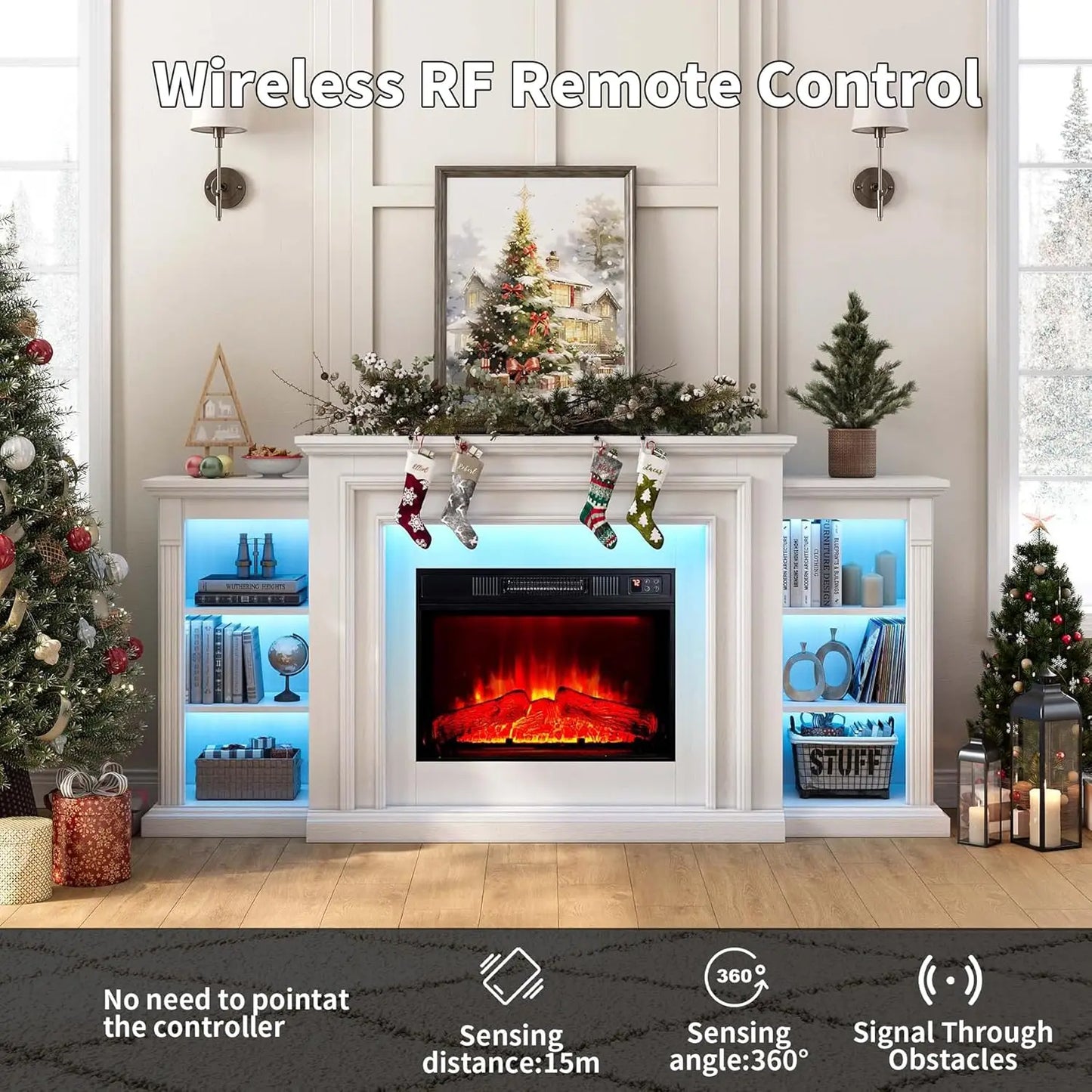 72" LED Lights Electric Fireplace with Mantel