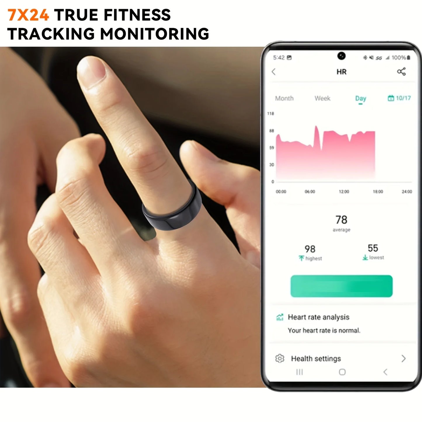 Smart Ring Heart Rate Blood Pressure Sleep Monitoring Motion Tracking