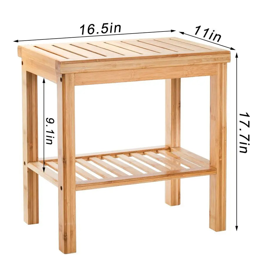 Bamboo Shower Bench With Storage Shelf