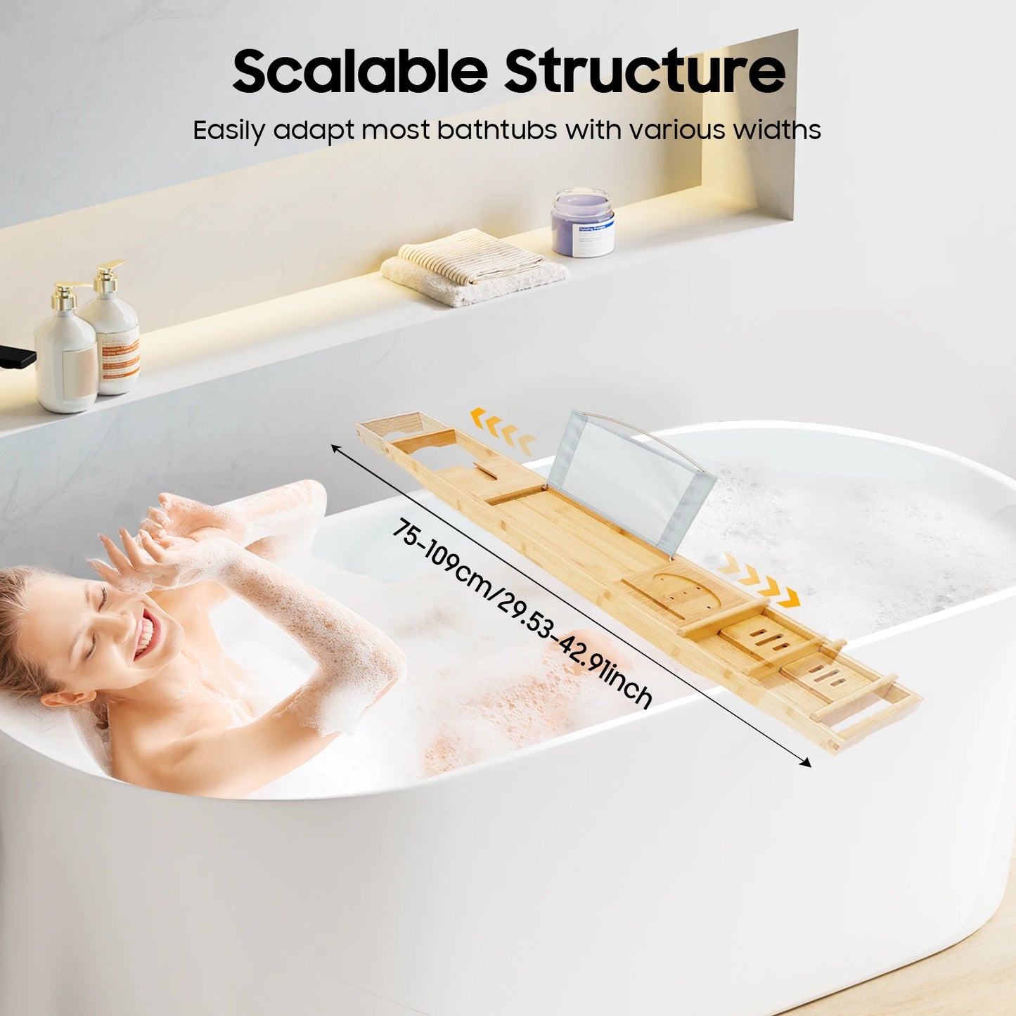 Bamboo Bathtub Tray Expandable Bathroom Tray