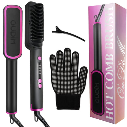 Hair Straightener Brush with Six Temperature Settings