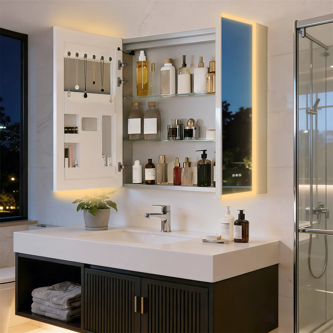 Double Door LED Bluetooth Bathroom Mirror Cabinet