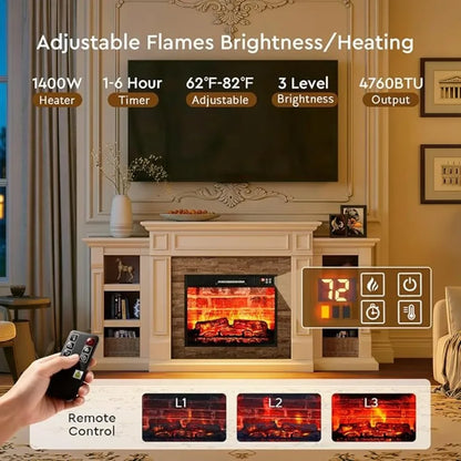 70' Electric Fireplace with Mantel And Cabinets