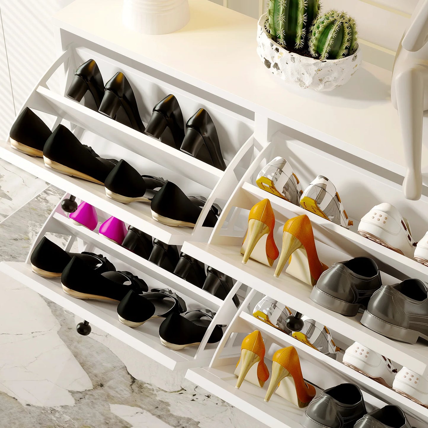 Shoe Cabinet with Flip Drawers