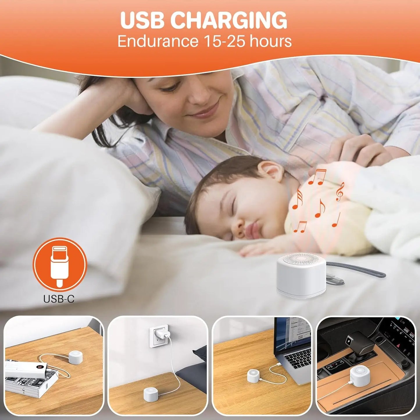 Travel White Noise Sound Machine with Colorful Light