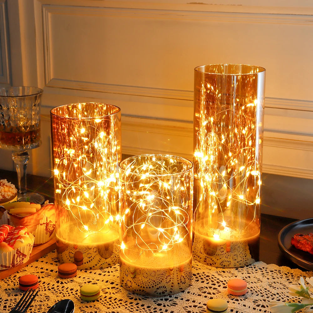 3Pcs Glass Flameless Candles LED Battery Powered Candles Fairy Light