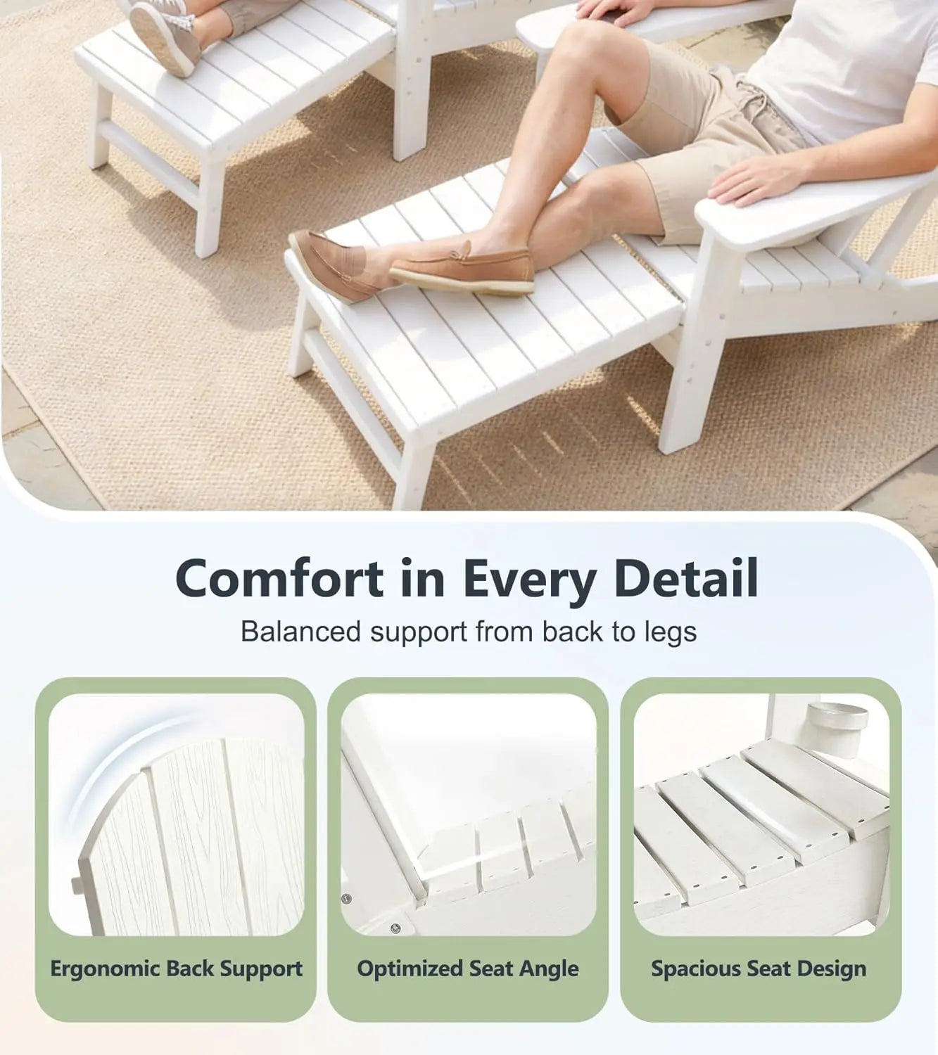Adjustable Folding Adirondack Chairs Set of 2 with Retractable Ottoman