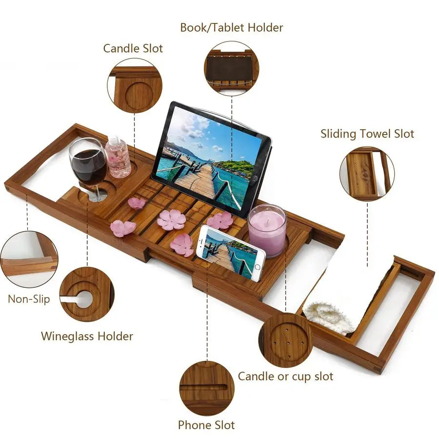 Teak Bathtub Caddy Tray Bath Tray for Tub