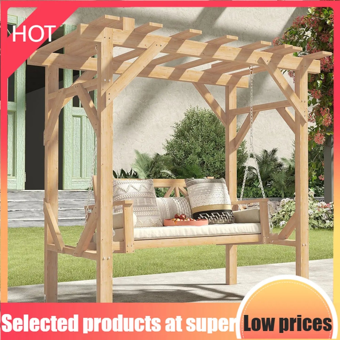 Cedar Wood Outdoor Pergola Swing Bench