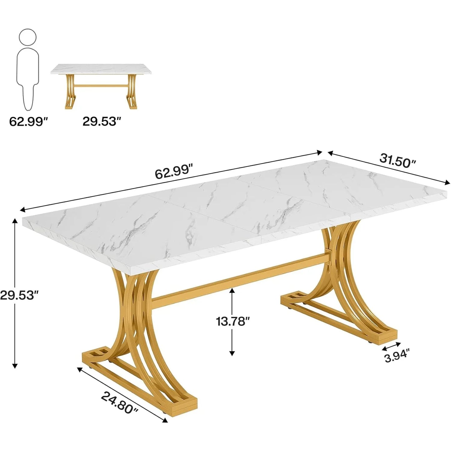 Modern Executive Desk with Stylish Gold Legs And Faux Marble Top