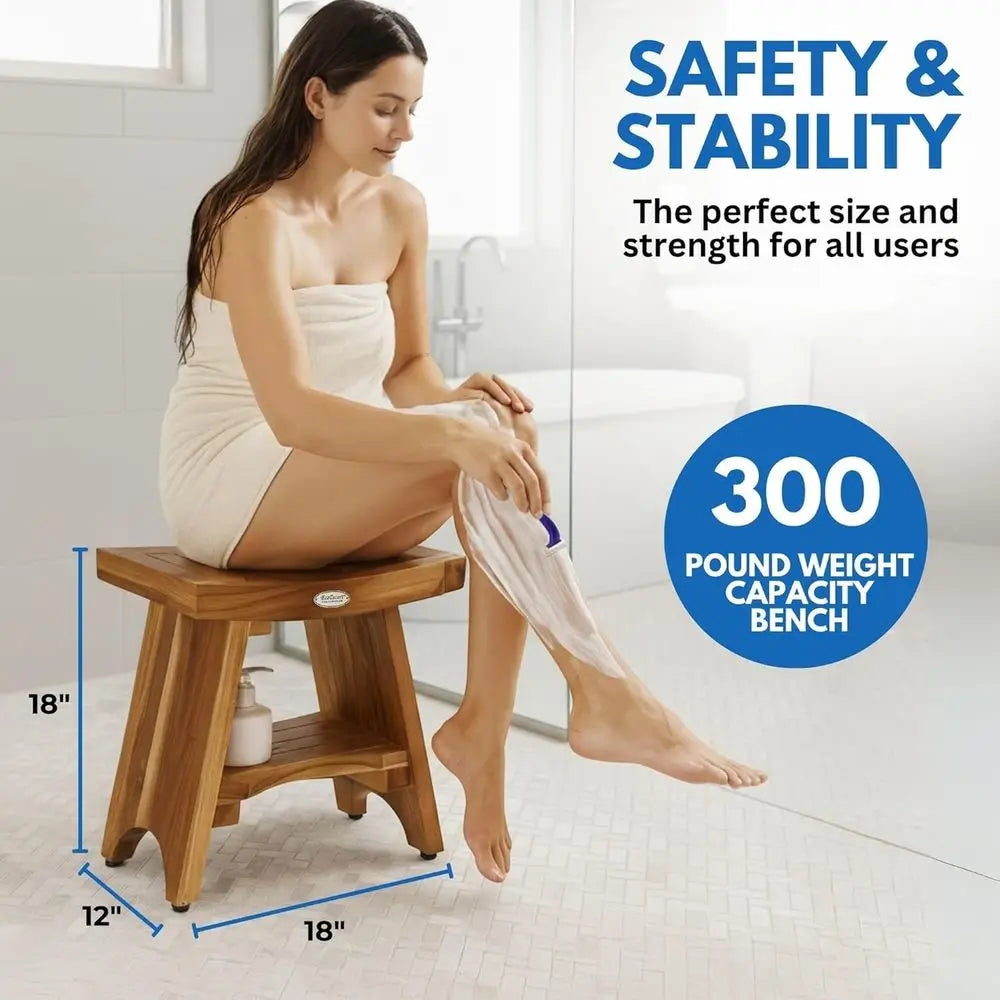 18 Teak Shower Bench With Shelf