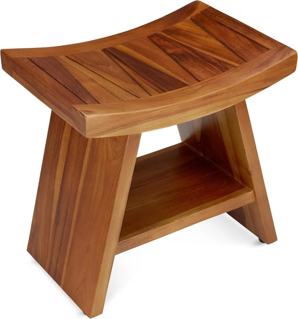 Water Resistant Teak Shower Stool with Shelf