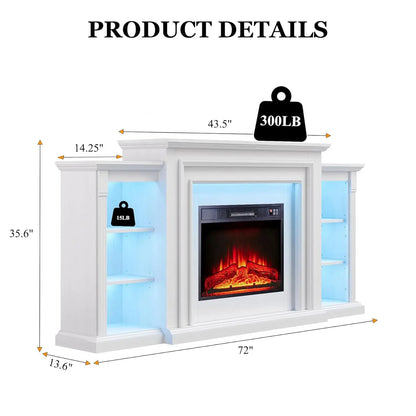 72" LED Lights Electric Fireplace with Mantel