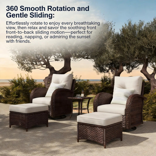 Luxury Outdoor Swivel Rocking Chair, 2-Piece Set With 6-inch Thick Cushion