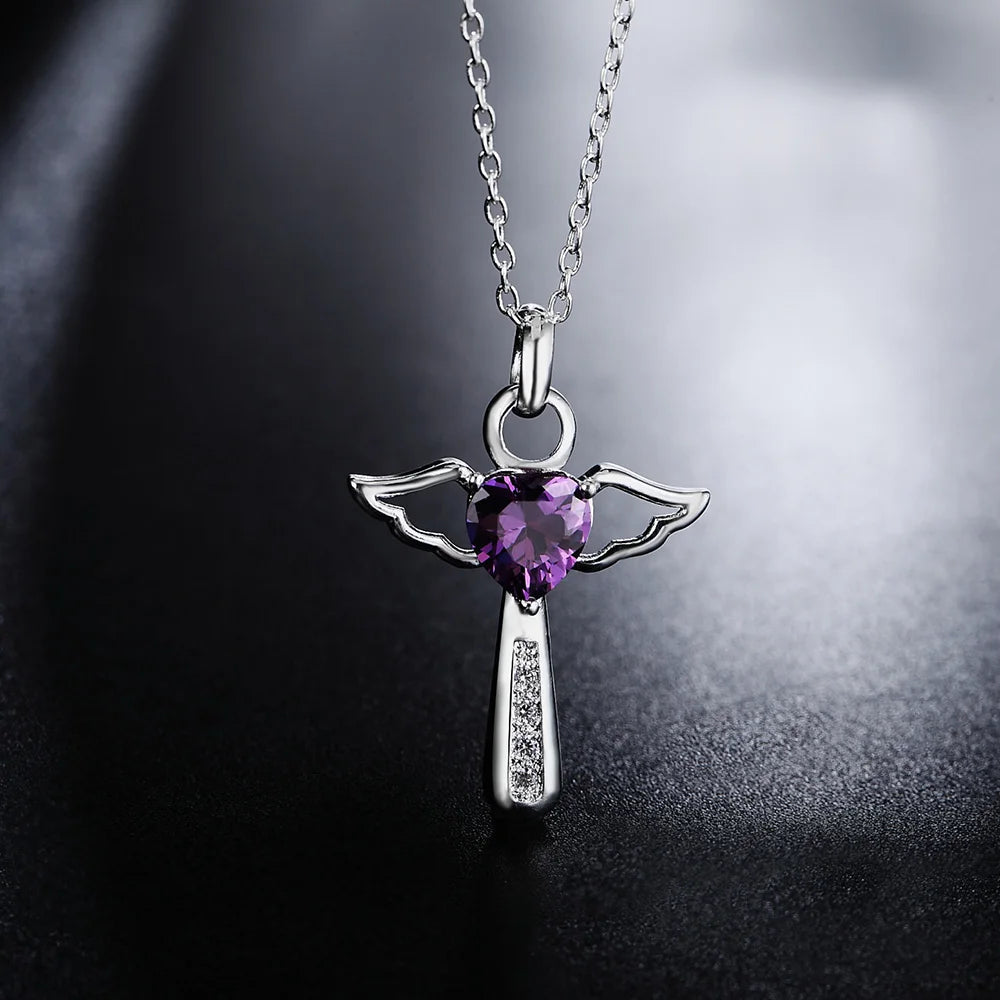 Fine 925 Sterling Silver Angel Crystal Cross Pendant Necklace