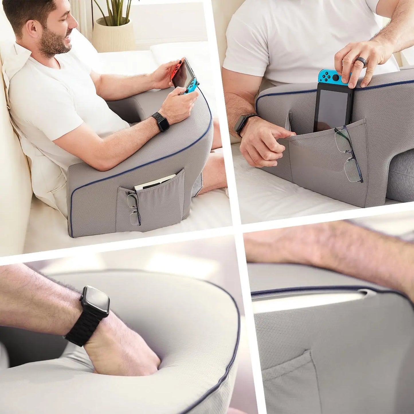 Memory Foam Lap Desk Pillow with Armrests and Pocket