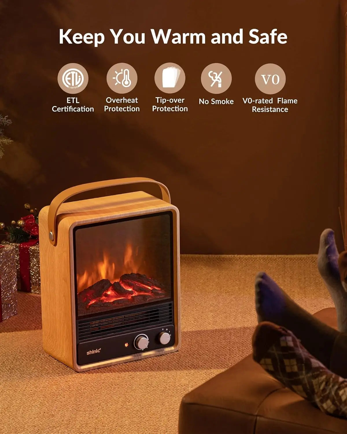 Electric Fireplace Heater with Realistic Flame & Sound