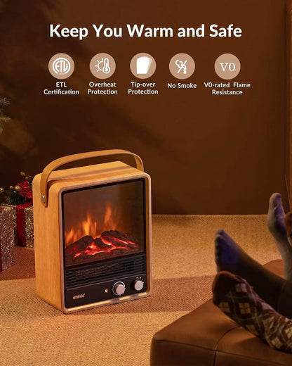 Electric Fireplace Heater with Realistic Flame & Sound