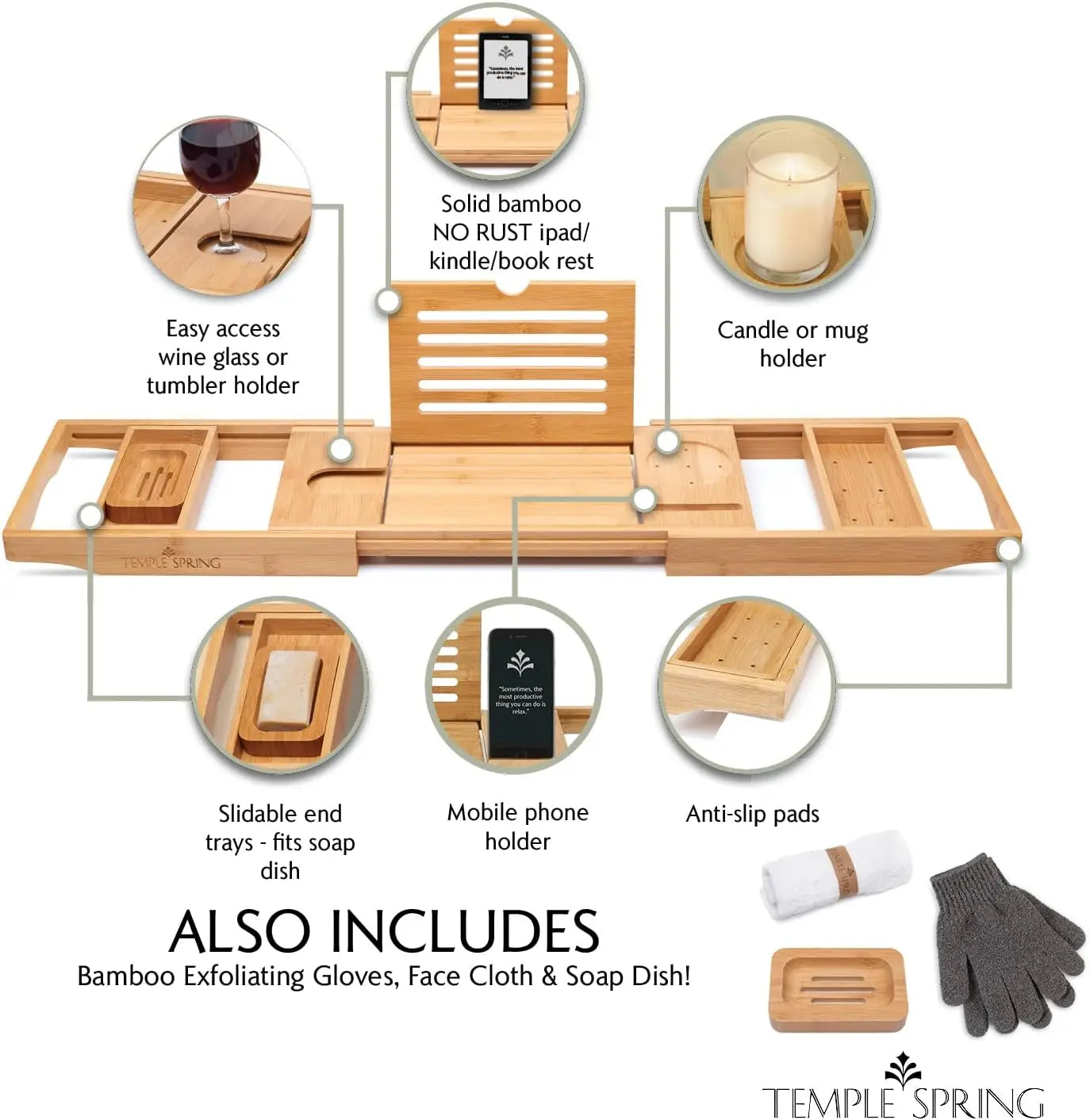 Bamboo Bathtub Tray with Extendable Design