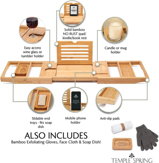 Bamboo Bathtub Tray with Extendable Design