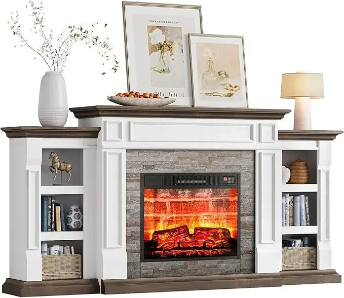 70' Electric Fireplace with Mantel And Cabinets