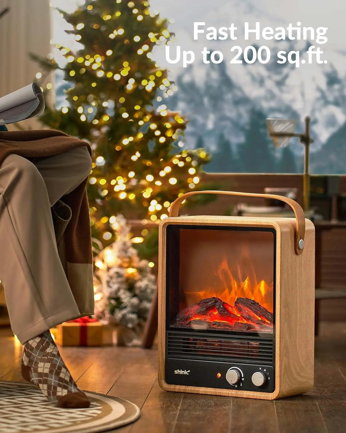 Electric Fireplace Heater with Realistic Flame & Sound
