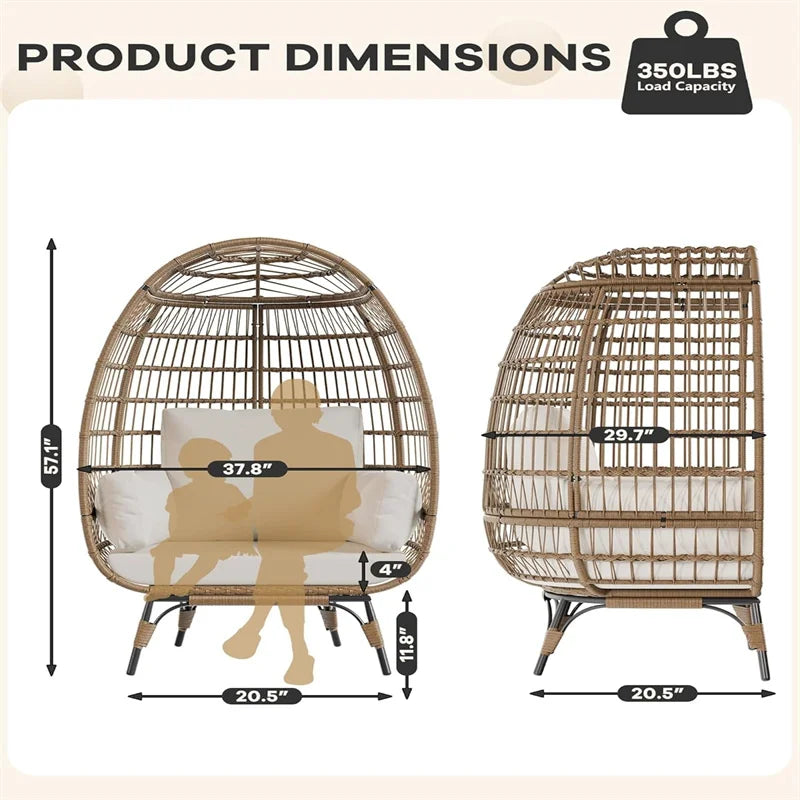 Oversized Egg Chair for Outdoor with Cushions & Steel Frame