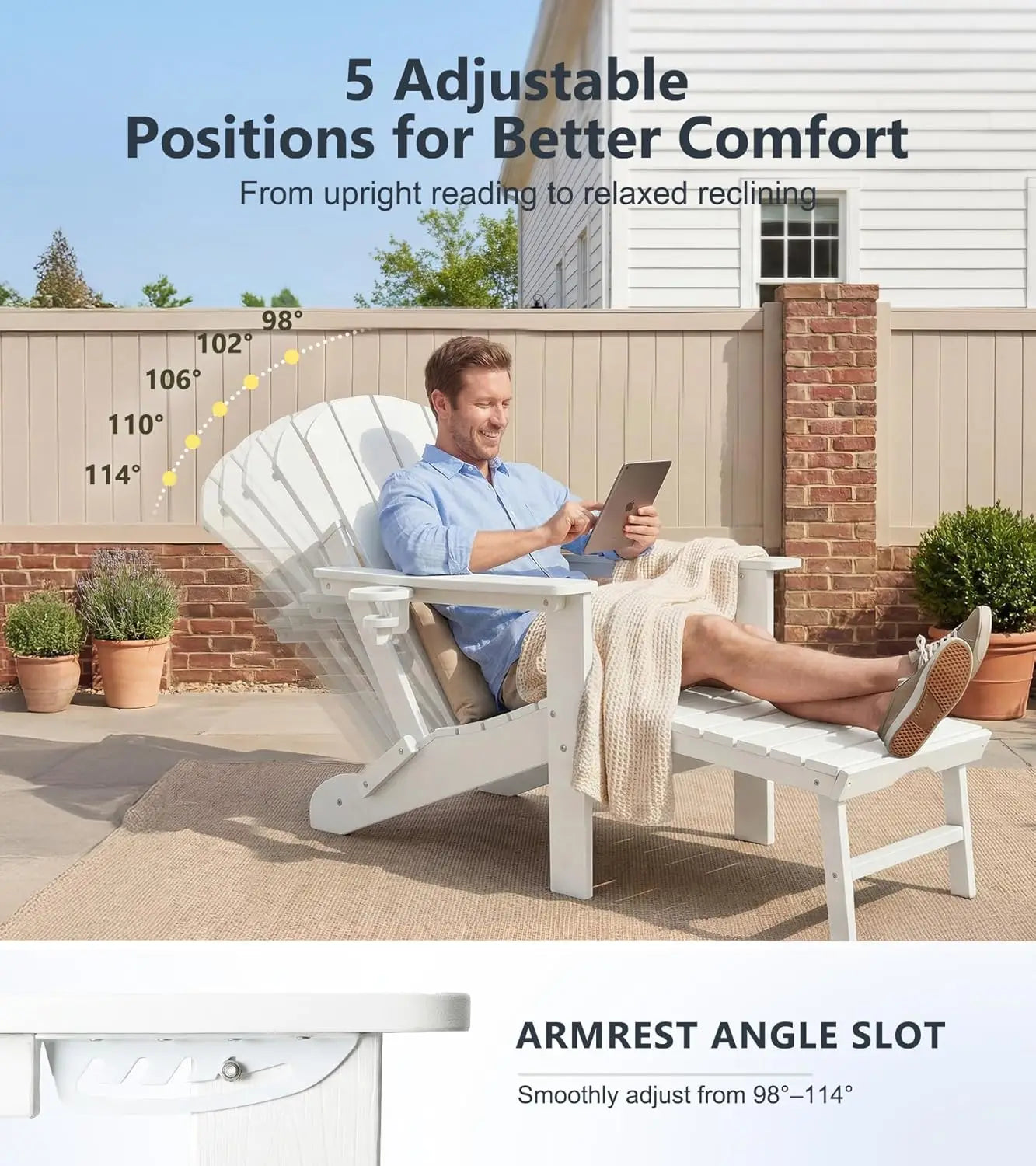 Adjustable Folding Adirondack Chairs Set of 2 with Retractable Ottoman