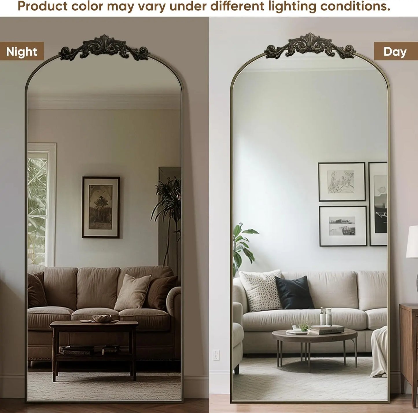 Arched Full Length Mirror, 71x28 Floor Mirror with Carved Frame