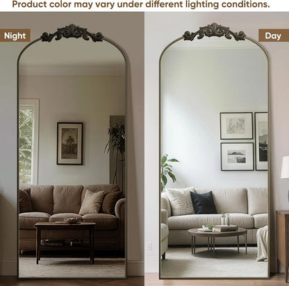 Arched Full Length Mirror, 71x28 Floor Mirror with Carved Frame