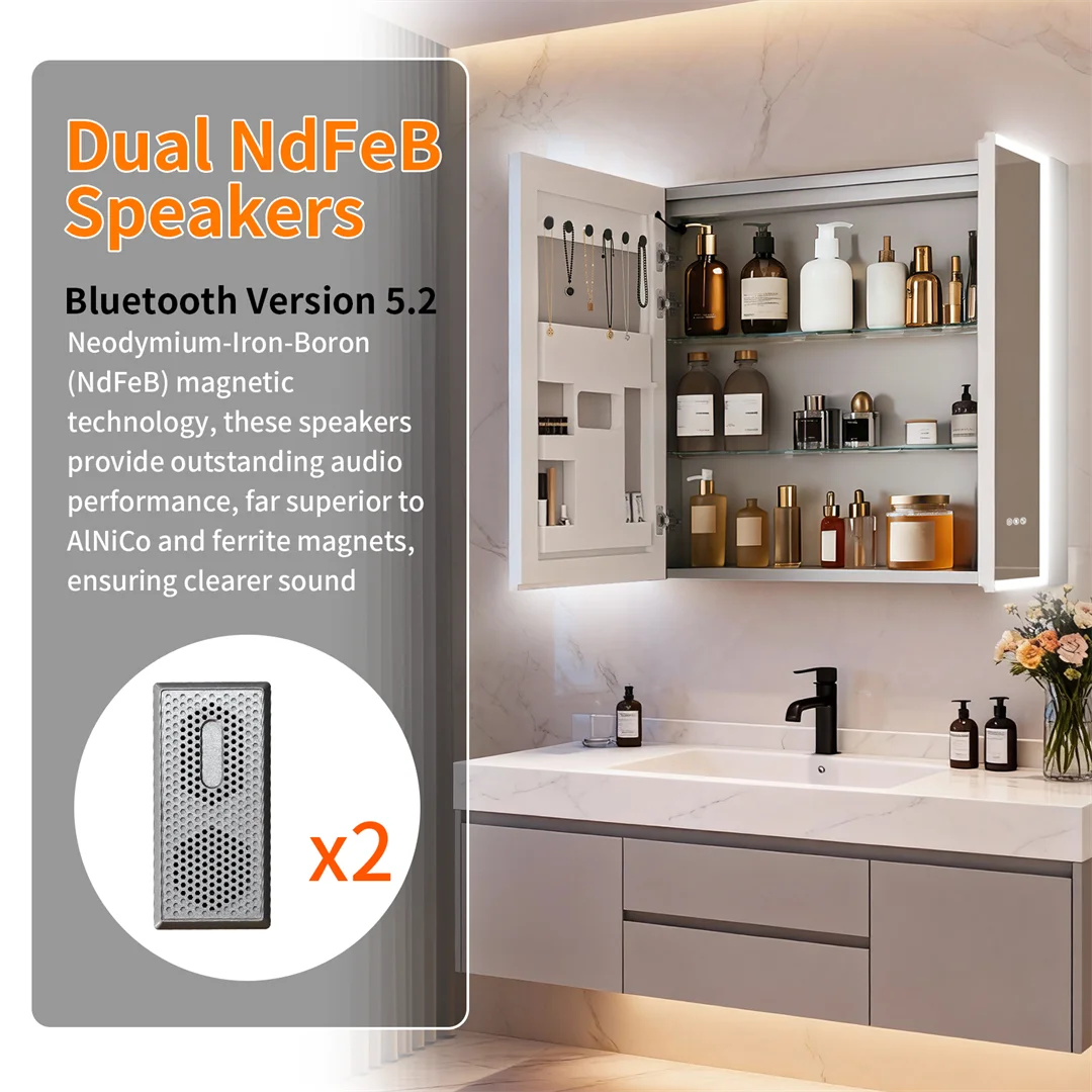 Double Door LED Bluetooth Bathroom Mirror Cabinet