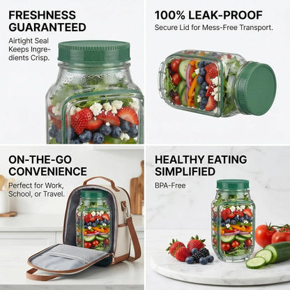 2-Pack 34oz Salad Jar Containers with Side Opening