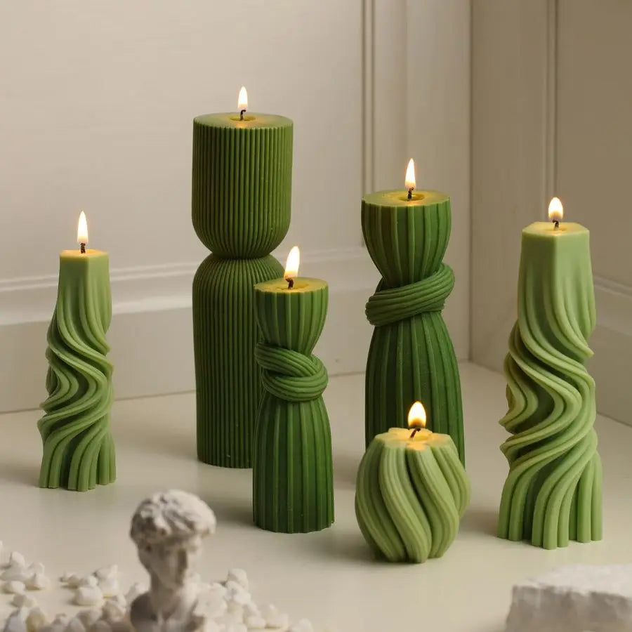 Modern Aesthetic Ribbed Decorative Pillar Candle