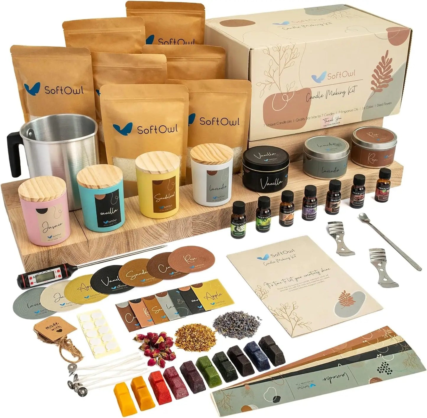 Complete Soy Candle Making Kit with Wax, Jars, Scents & Dyes