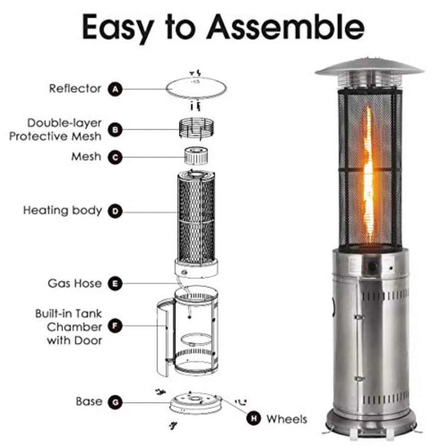 Outdoor Round Patio Heater 40000 BTU Stainless Steel Propane Heate