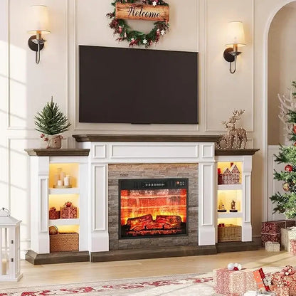 70' Electric Fireplace with Mantel And Cabinets