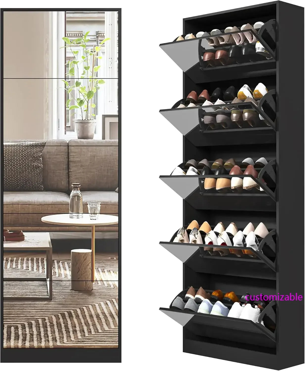 Shoe Storage Cabinet with Full Length Mirror