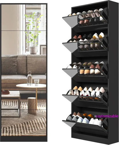 Shoe Storage Cabinet with Full Length Mirror