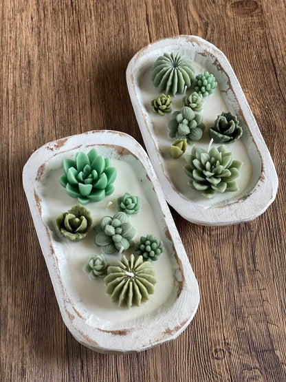 Arizona Dream Cactus Garden Candle — Sculptural Soy Wax in Carved Wood Bowl